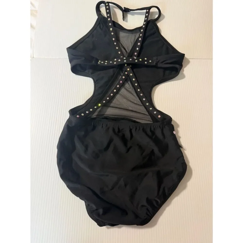 Contemporary competition Custom solo black Dance Costume stone LC-large child